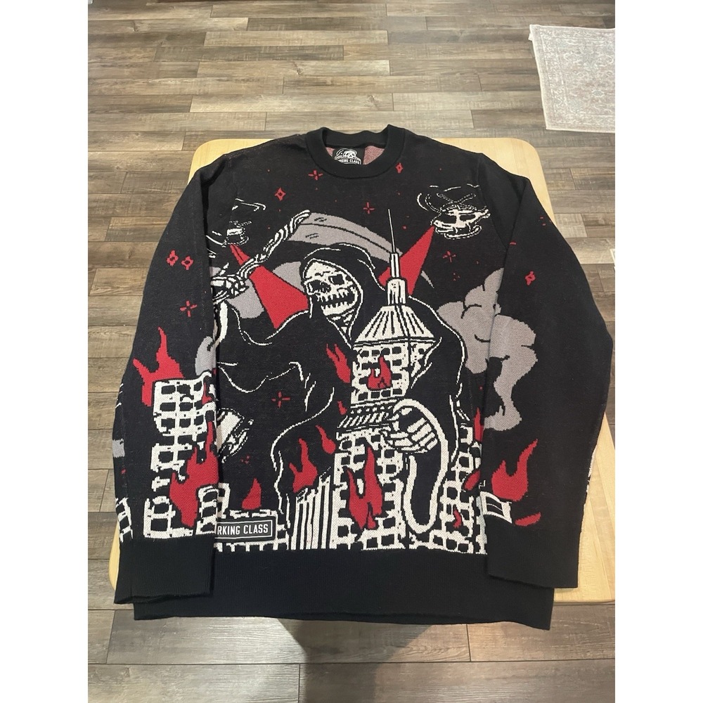 Lurking Class Grim Reaper Acrylic Sweater Men's Large Graphic Streetwear Grunge